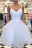 A Line V Neck Short White Prom Dress, Short White Lace Formal Homecoming Dress