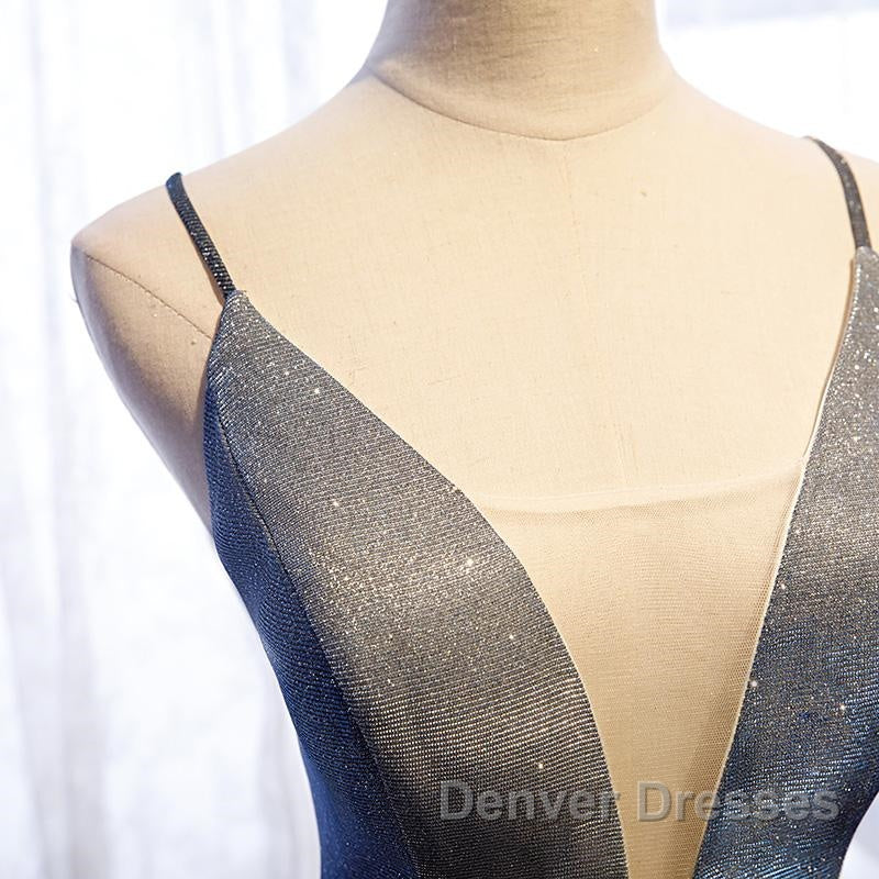 A Line V Neck Silver Gray Long Prom Dress, Gray Long Formal Evening Dress