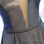 A Line V Neck Silver Gray Long Prom Dress, Gray Long Formal Evening Dress