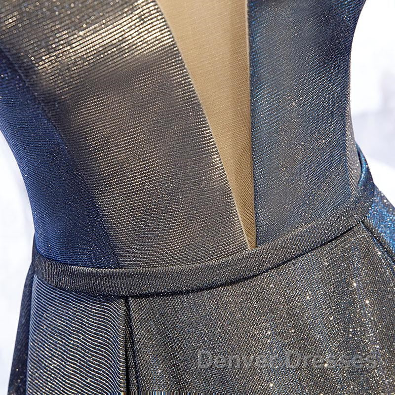 A Line V Neck Silver Gray Long Prom Dress, Gray Long Formal Evening Dress