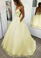 A-line V Neck Spaghetti Straps Long/Floor-Length Glitter Prom Dresses With Pockets