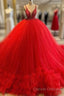 A-Line V-Neck Spaghetti Straps Tulle Gorgeous Ball Prom Dress With Beading