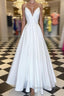 A Line V Neck Spaghetti Straps White Prom Dress, V Neck White Formal Graduation Evening Dress