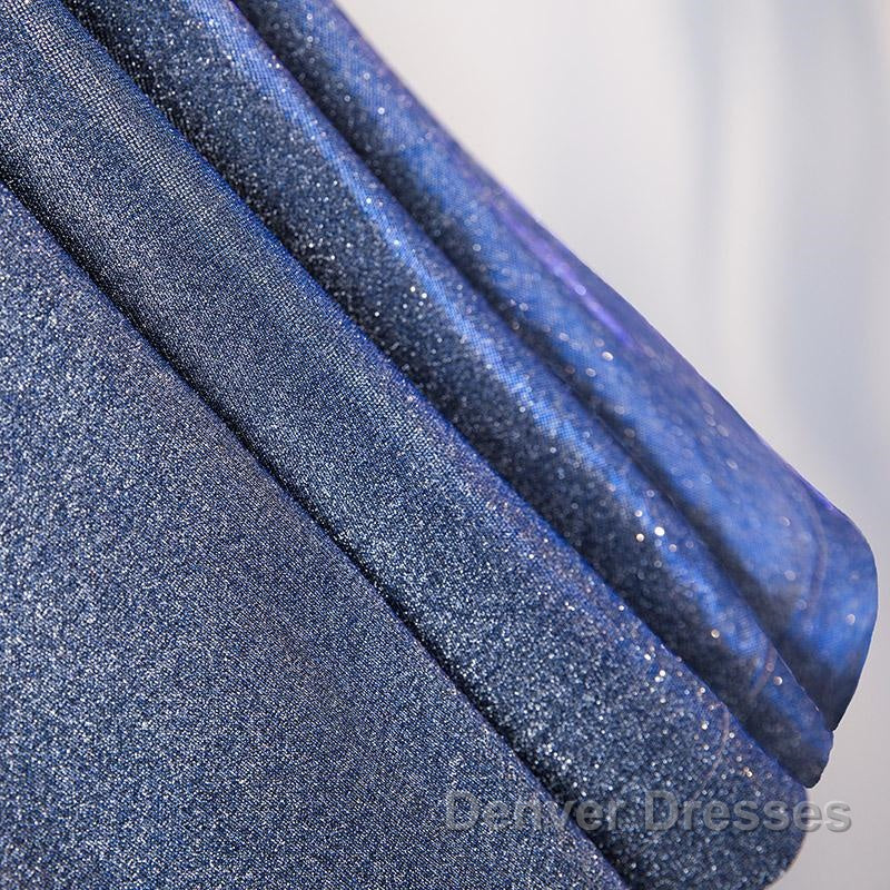 A Line V Neck Tea Length Prom Dress, Shiny Tea Length Formal Evening Dress