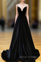 A-Line V Neck Velvet Green Long Prom Dress, Green Velvet Formal Dress