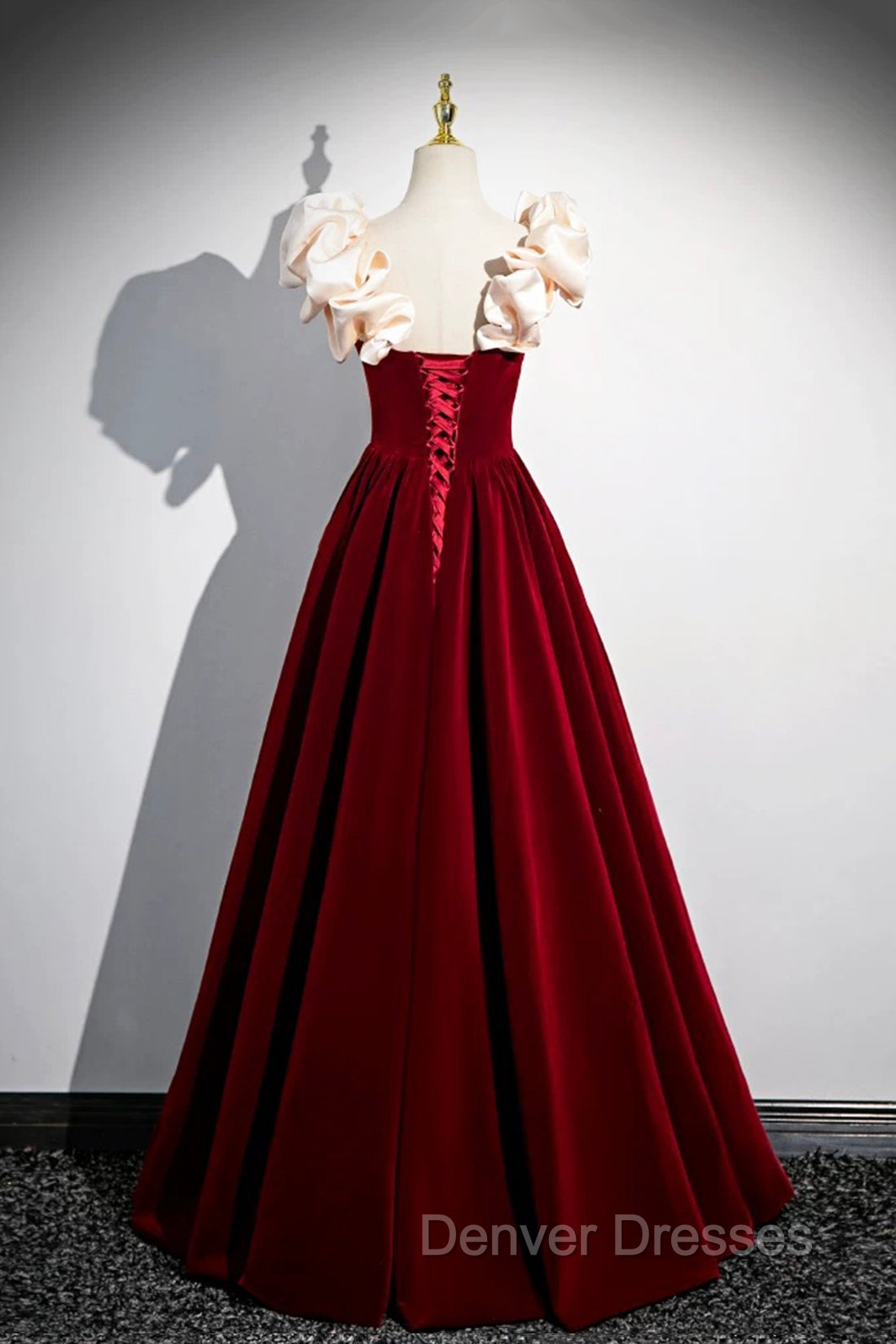 A-Line Velvet Floor Length Prom Dress, Burgundy Off the Shoulder Evening Party Dress Secondary image
