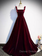 A-Line Velvet Green Long Prom Dress, Green Formal Evening Dress