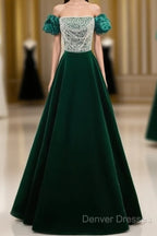 A-Line Velvet Sequin Beads Green Long Prom Dress Evening Dress Elegant