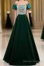 A-Line Velvet Sequin Beads Green Long Prom Dress Evening Dress Elegant