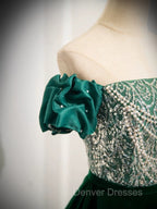 A-Line Velvet Sequin Beads Green Long Prom Dress, Green Velvet Long Formal Dress