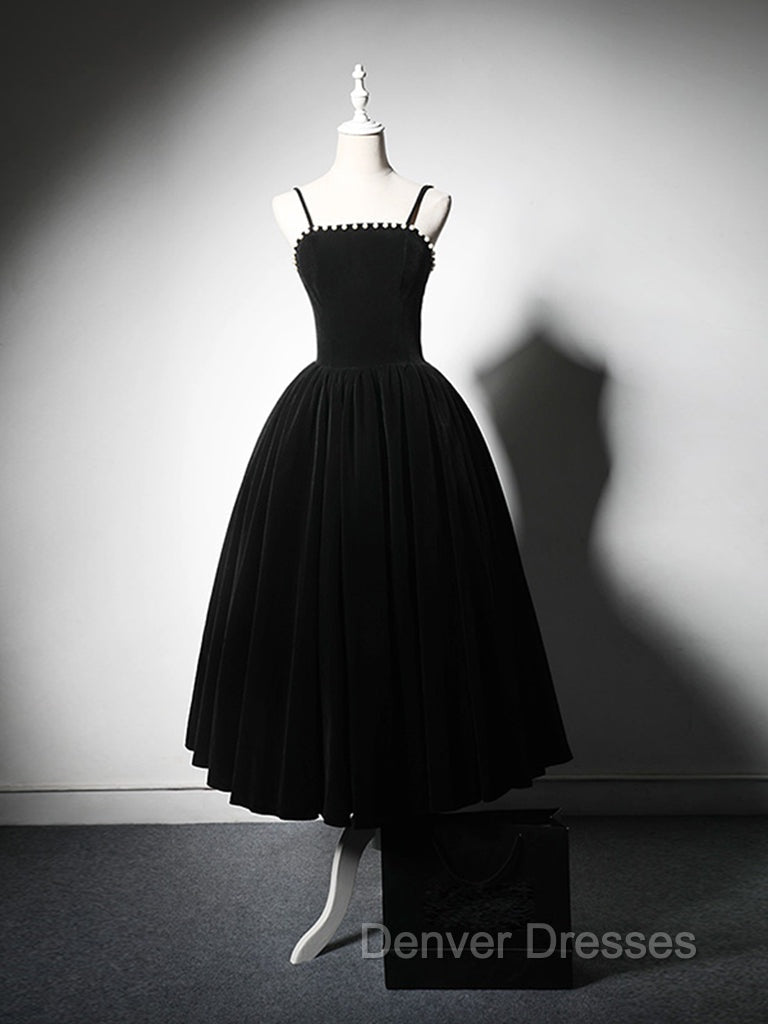 A-Line Velvet Tea Length Burgundy Prom Dress, Burgundy Cocktail Dress Secondary image