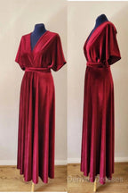 A-Line Velvet V-Neck Formal Dress Long Bridesmaid Dress