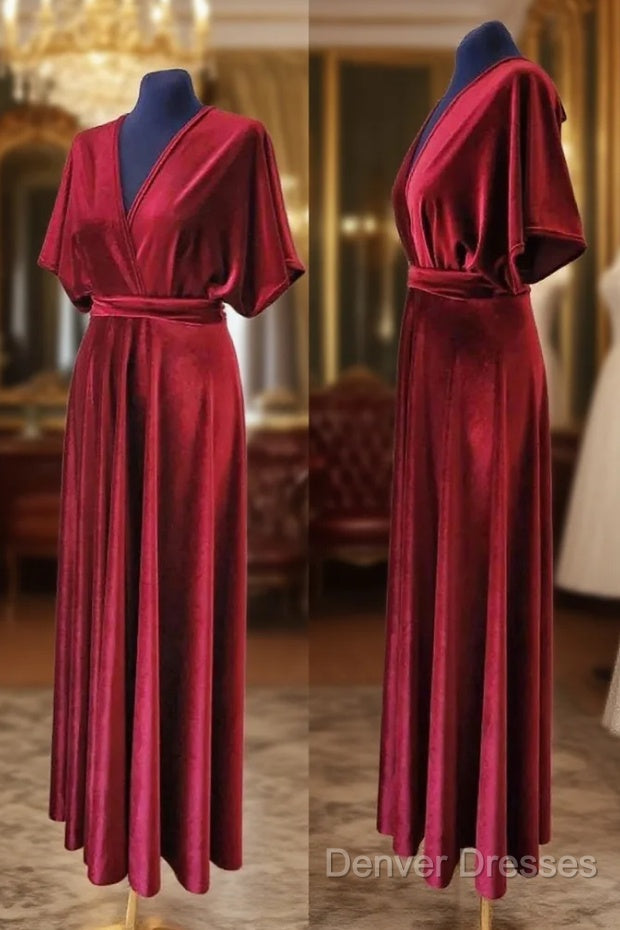 A-Line Velvet V-Neck Formal Dress Long Bridesmaid Dress Main image