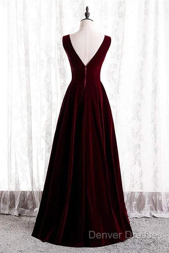 A-Line Velvet V-Neckline Sleeveless Long Party Dress Prom Dress Bridesmaid Dress Secondary image