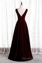 A-Line Velvet V-Neckline Sleeveless Long Party Dress Prom Dress Bridesmaid Dress