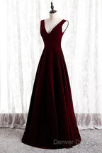 A-Line Velvet V-Neckline Sleeveless Long Party Dress Prom Dress Bridesmaid Dress