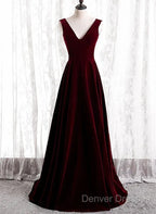 A-Line Velvet V-Neckline Sleeveless Long Party Dress Prom Dress Bridesmaid Dress