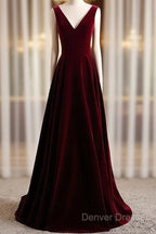 A-Line Velvet V-Neckline Sleeveless Long Party Dress Prom Dress Bridesmaid Dress