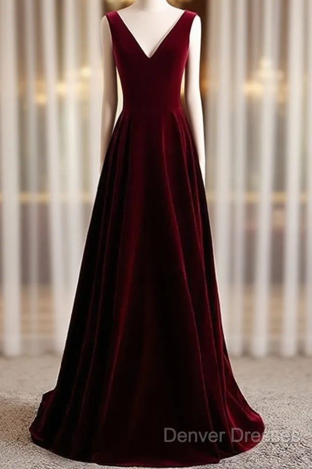 A-Line Velvet V-Neckline Sleeveless Long Party Dress Prom Dress Bridesmaid Dress