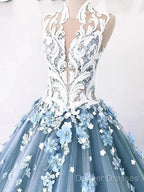 A-Line Vintage Backless Wedding Dress Tulle High Neck