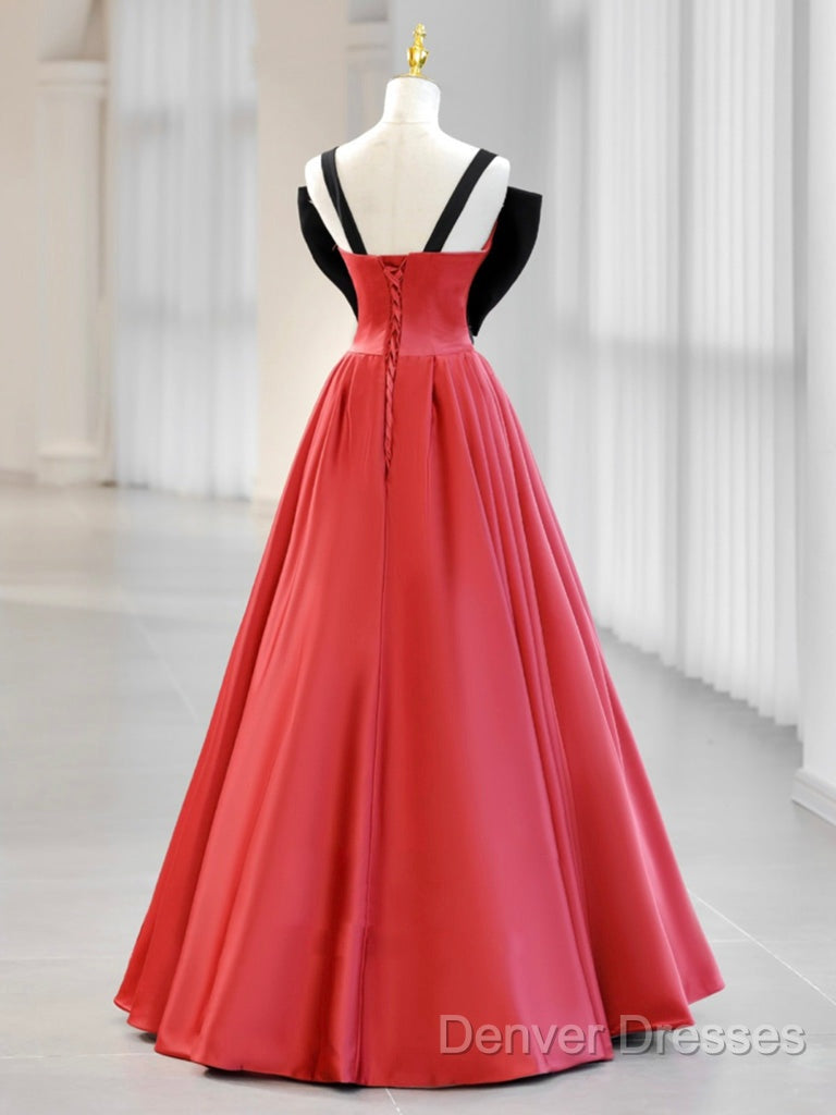 A-Line Watermelon Red Satin Long Prom Dress, Long Formal Dress Secondary image