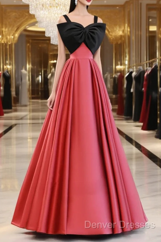 A-Line Watermelon Red Satin Long Prom Dress, Long Formal Dress Main image