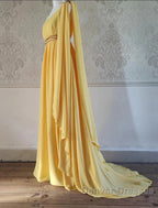 A-Line Wedding Guest Dress Elegant Dress Evening Party Court Train Sleeveless One Shoulder Chiffon With Strappy