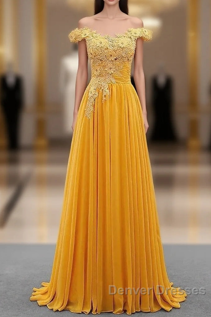 A-Line Wedding Guest Dress Floral Dress Prom Sweep / Brush Train Sleeveless Off Shoulder Chiffon With Appliques Main image