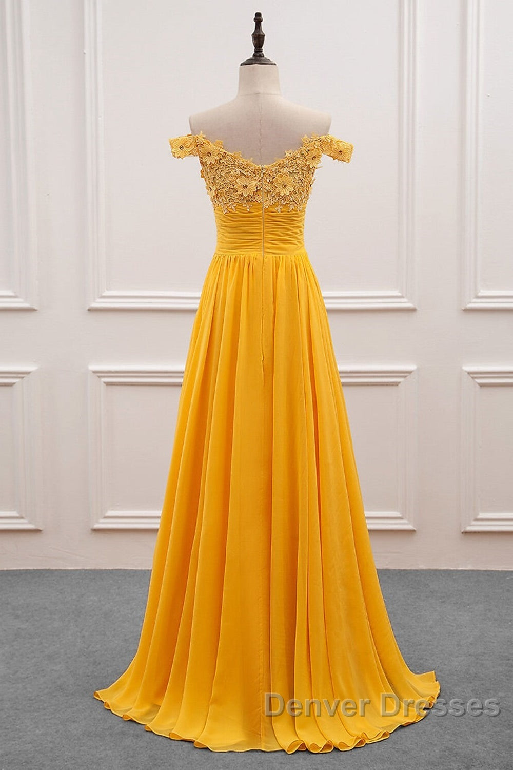A-Line Wedding Guest Dress Floral Dress Prom Wedding Party Sweep / Brush Train Sleeveless Off Shoulder Chiffon With Appliques