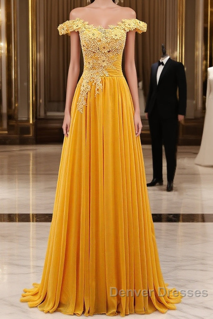 A-Line Wedding Guest Dress Floral Dress Prom Wedding Party Sweep / Brush Train Sleeveless Off Shoulder Chiffon With Appliques Main image