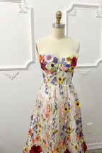 A-Line Wedding Guest Dress Floral Dress Wedding Guest Floor Length Sleeveless Illusion Neck Wednesday Addams Family Cotton Backless With Embroidery Appliques