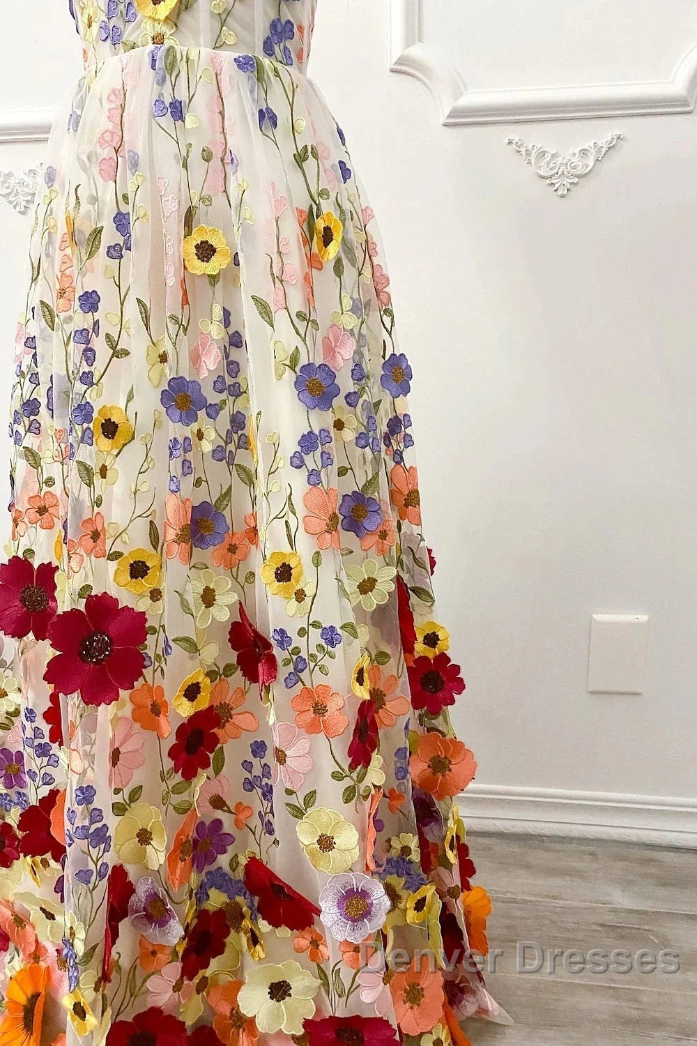 A-Line Wedding Guest Dress Floral Dress Wedding Guest Floor Length Sleeveless Illusion Neck Wednesday Addams Family Cotton Backless With Embroidery Appliques