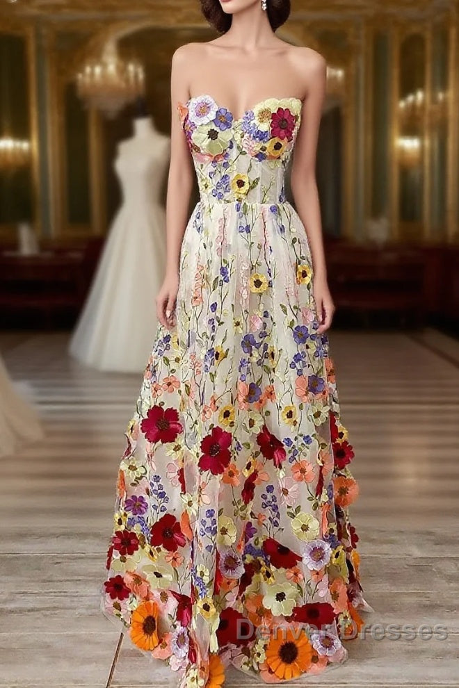 A-Line Wedding Guest Dress Floral Dress Wedding Guest Floor Length Sleeveless Illusion Neck Wednesday Addams Family Cotton Backless With Embroidery Appliques Main image