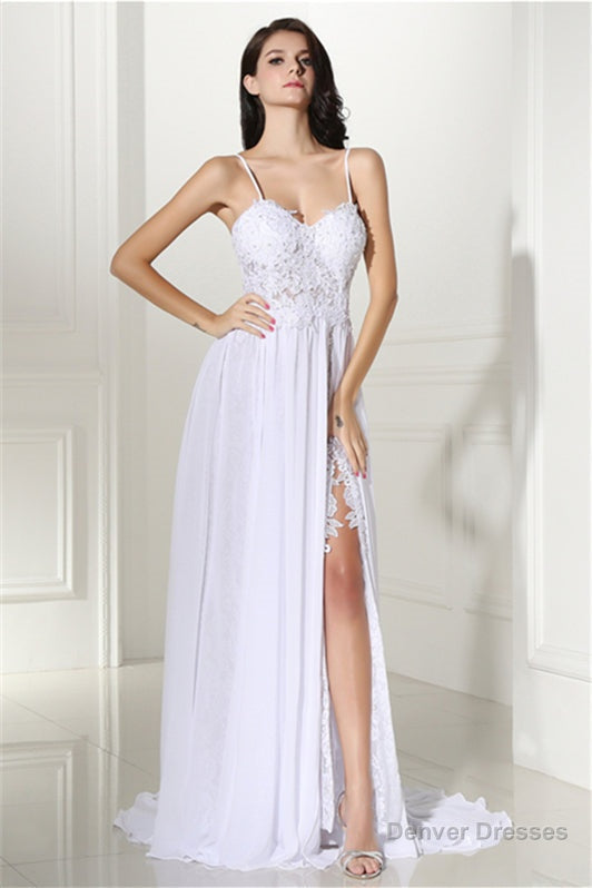 A-line White Evening Dresses Straps Chiffon Long Formal Dresses Secondary image