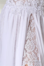 A-line White Evening Dresses Straps Chiffon Long Formal Dresses