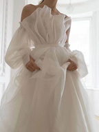 A Line White Long Organza Prom Dress Formal Dress