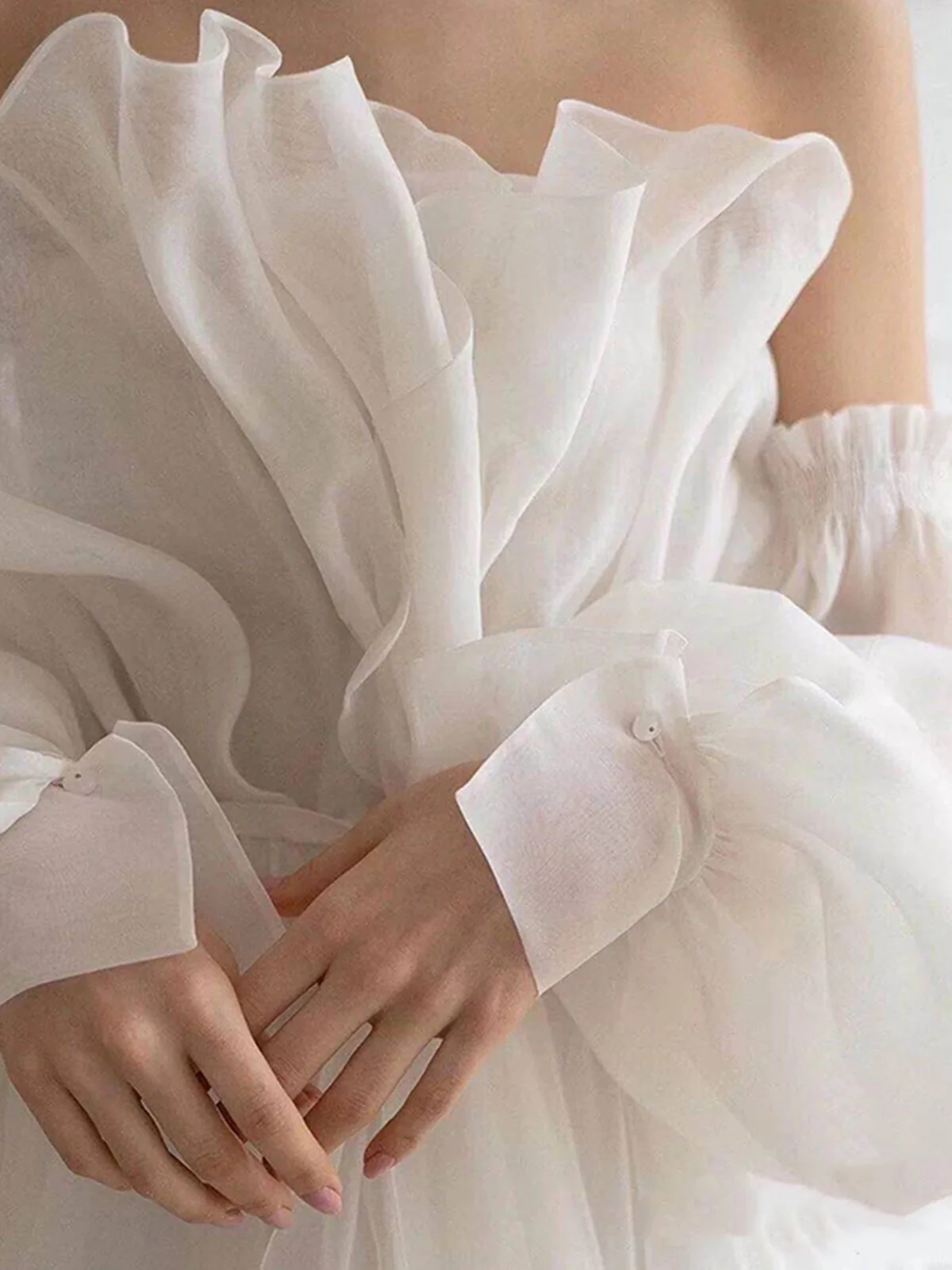 A Line White Long Organza Prom Dress Formal Dress