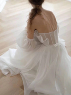 A Line White Long Organza Prom Dress Formal Dress