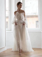 A Line White Long Organza Prom Dress Formal Dress