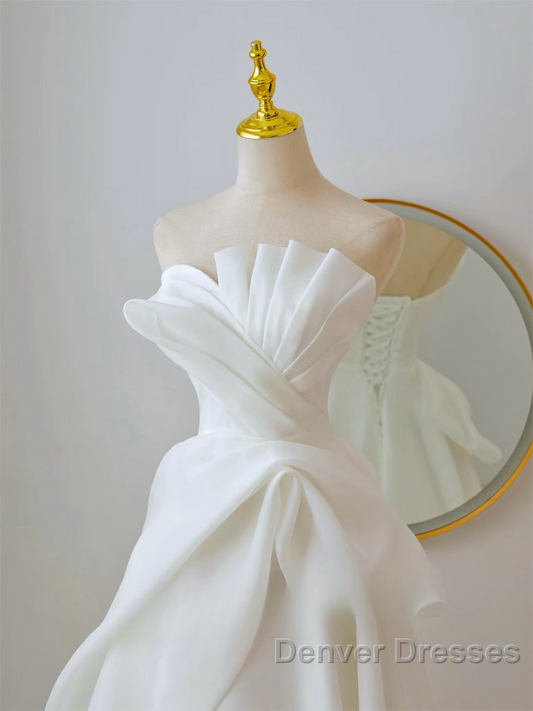 A-Line White Organza Long Prom Dress, White Long Formal Dress