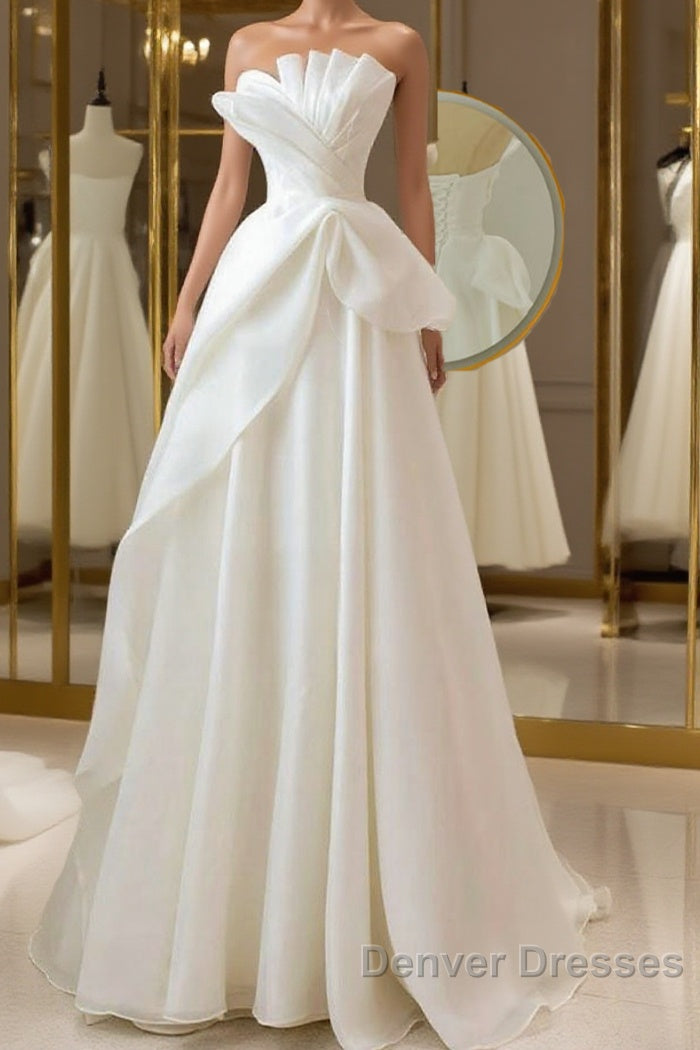 A-Line White Organza Long Prom Dress, White Long Formal Dress Main image