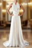 A-Line White Satin Halter Backless Wedding Dress