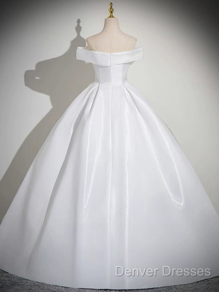 A-Line White Satin Long Prom Dress, White Long Formal Dress Secondary image