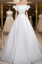 A-Line White Satin Long Prom Dress, White Long Formal Dress