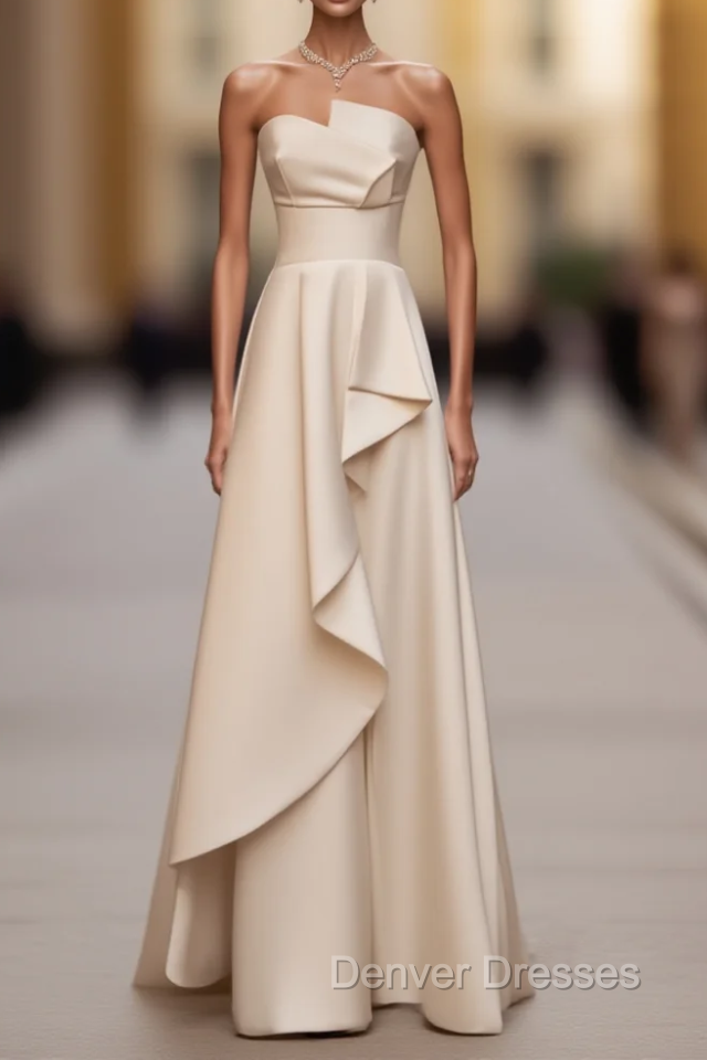 A-Line White Satin Strapless Wedding Dress