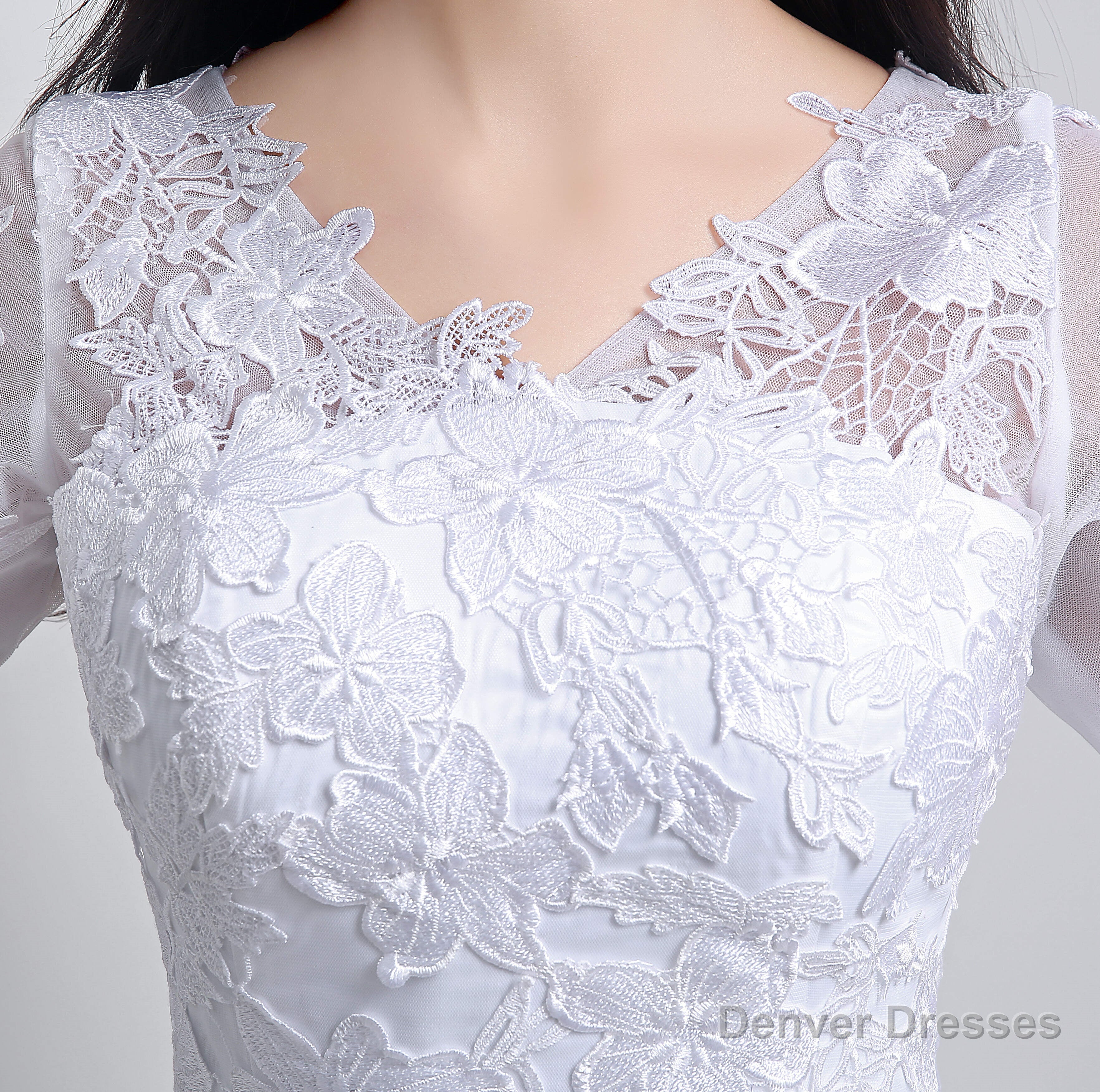 A-Line White Tulle Appliques Long Sleeve Homecoming Dresses