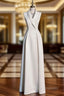 A-Line White V-neck Sleeveless Prom Dress