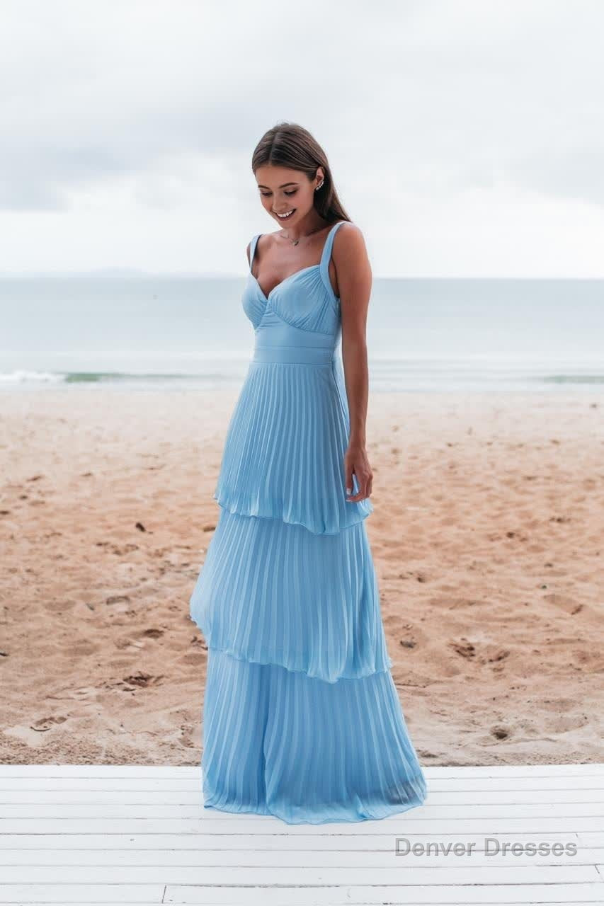 A-line Wide Straps Blue Sleeveless Floor Length Prom Dress,Blue Bridesmaid Dress Secondary image