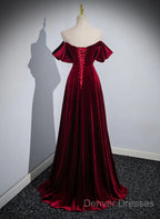 A-Line Wine Red Velvet Sweetheart Wedding Party Dress, Wine Red Velvet Prom Dress