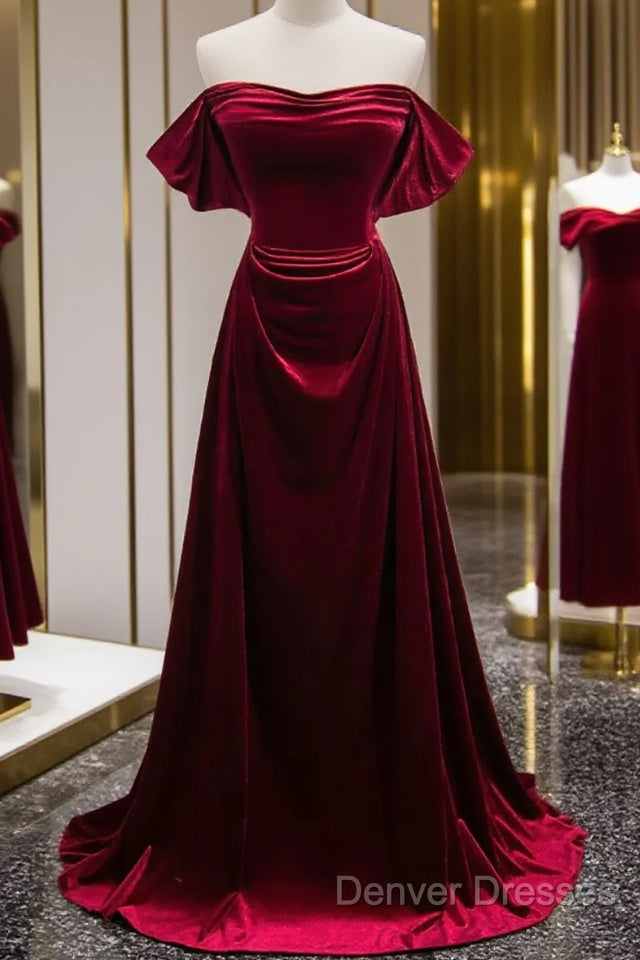 A-Line Wine Red Velvet Sweetheart Wedding Party Dress, Wine Red Velvet Prom Dress Main image